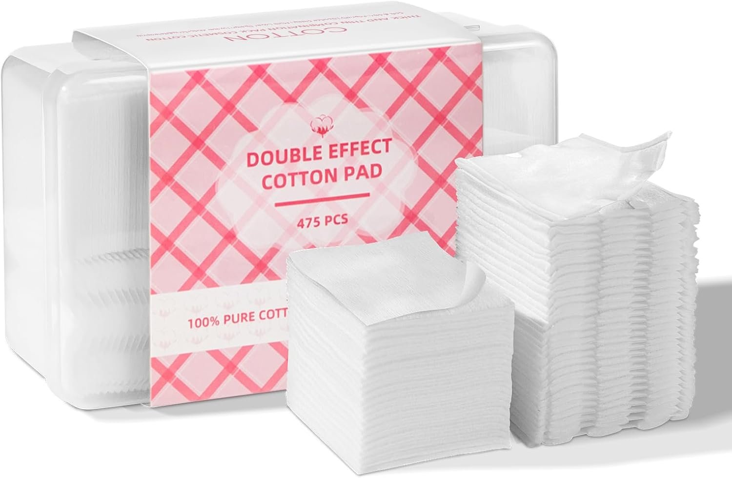 ICOTLE Square Cotton Pads, 475 Count, 75 Thick + 400 Ultra-Thin