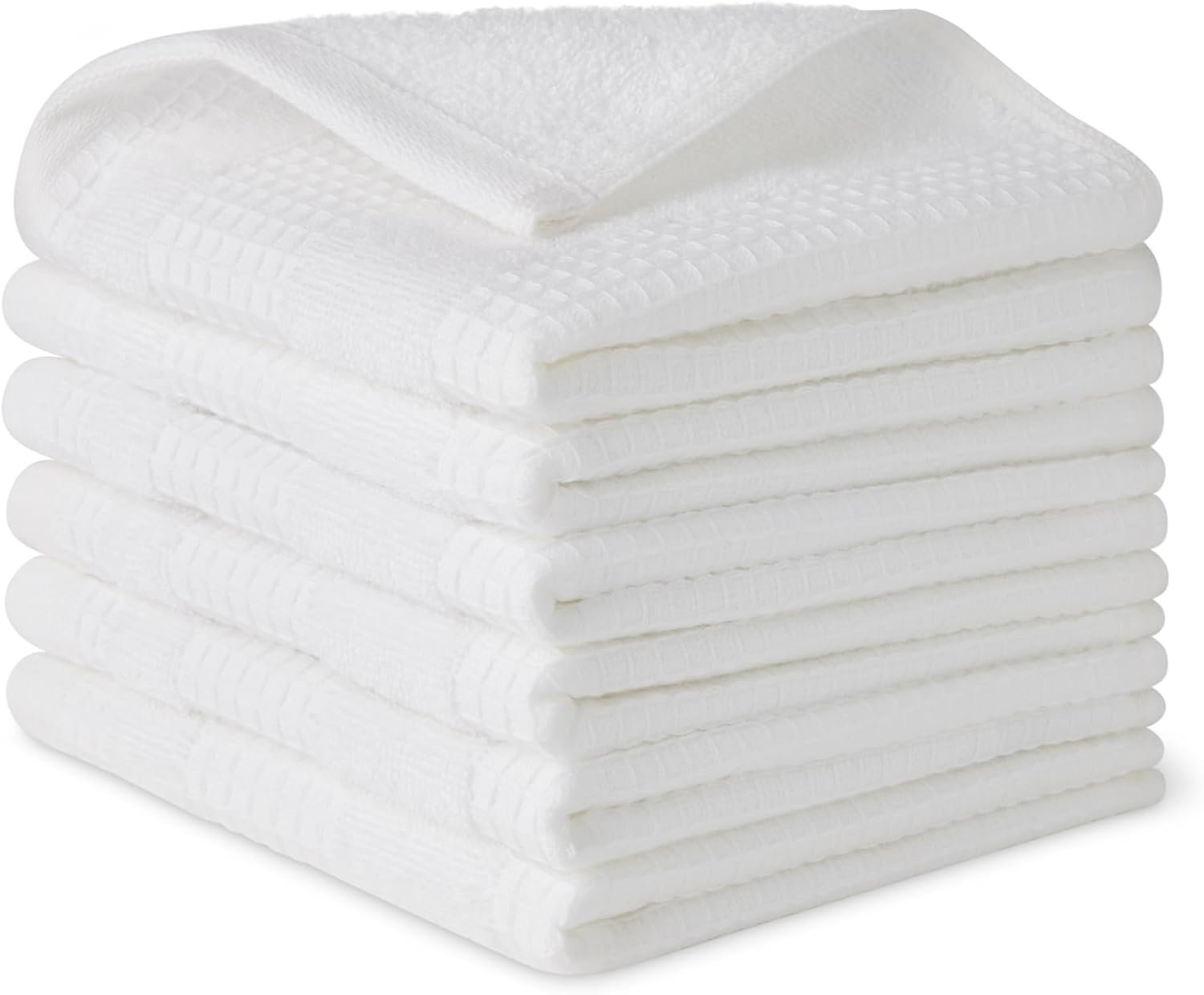 Amazon Basics Organic Cotton Waffle Kitchen Dish Cloths, Ultra Absorbent, Quick Drying, Lint-Free, 12 x1 2 inches, 6-Pack, White