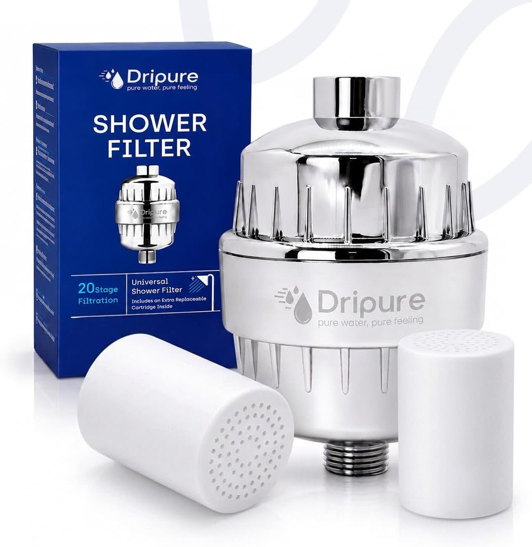 20-Stages Universal Shower Filter with 2 Replaceable Cartridge | Vitamin C, KDF-55 & Activated Carbon which Helps Reduce Chlorine, Heavy metals and Supports Softer Skin and Healthier Hair.