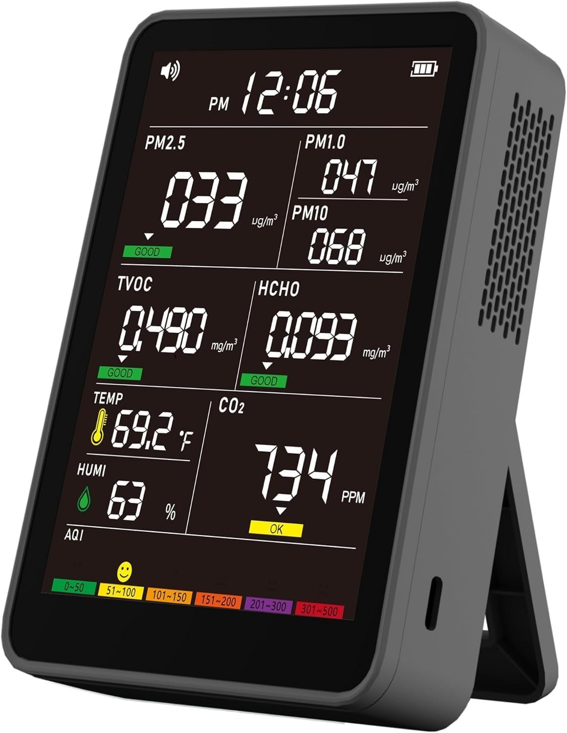 16-in-1 Indoor Air Quality Monitor, High-Precision Multi-Parameter Smart Air Quality Tester with HD Real-Time Color Screen, Portable Air Quality Monitor for Home, Office, Cars, School, Bedroom