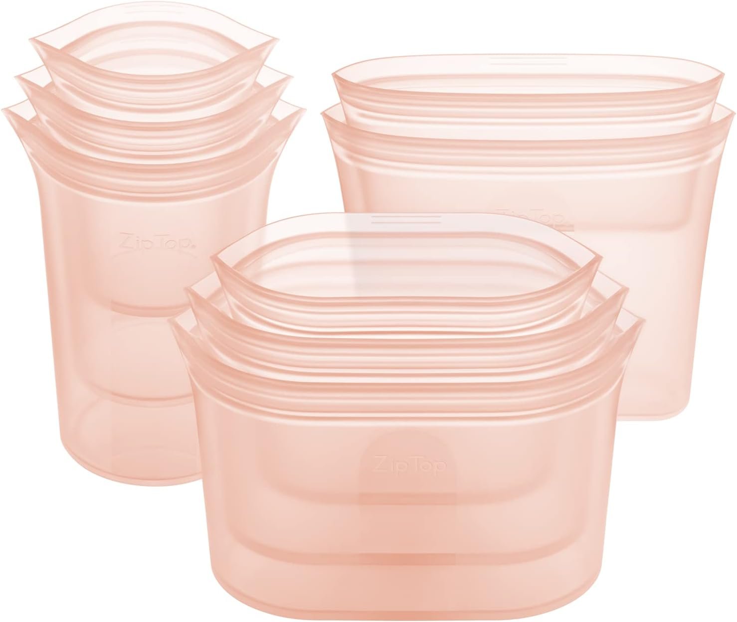 Zip Top Reusable Food Storage Containers Full Set of 8 Peach – Platinum Silicone Cups, Dishes & Bags – Microwave, Dishwasher & Freezer Safe – Made in USA, BPA-Free