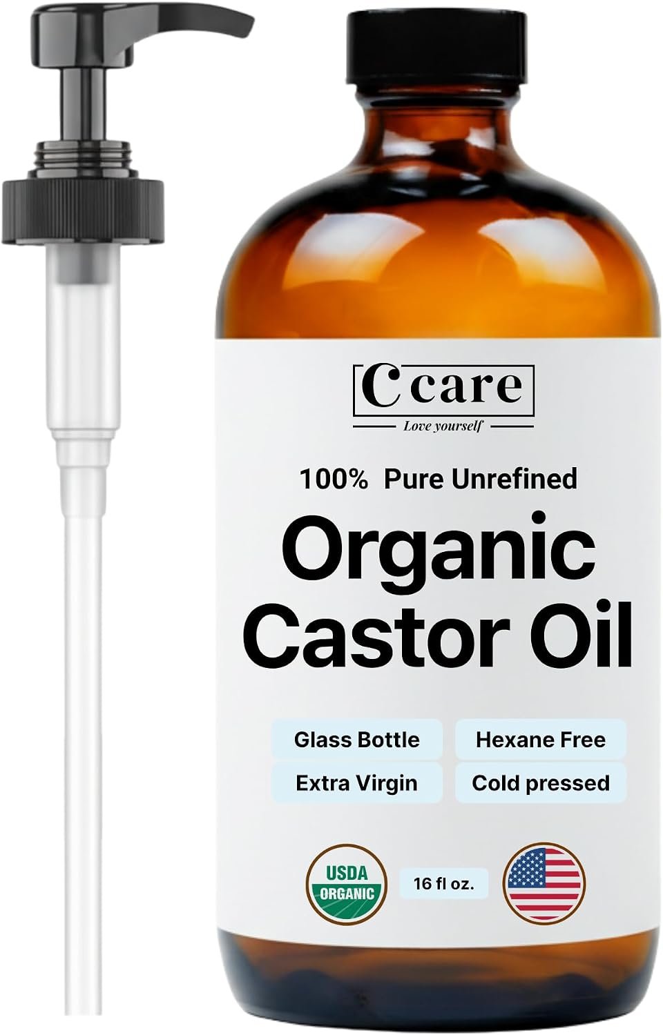 C CARE Organic Castor Oil 100% Pure Cold Pressed Unrefined 16oz