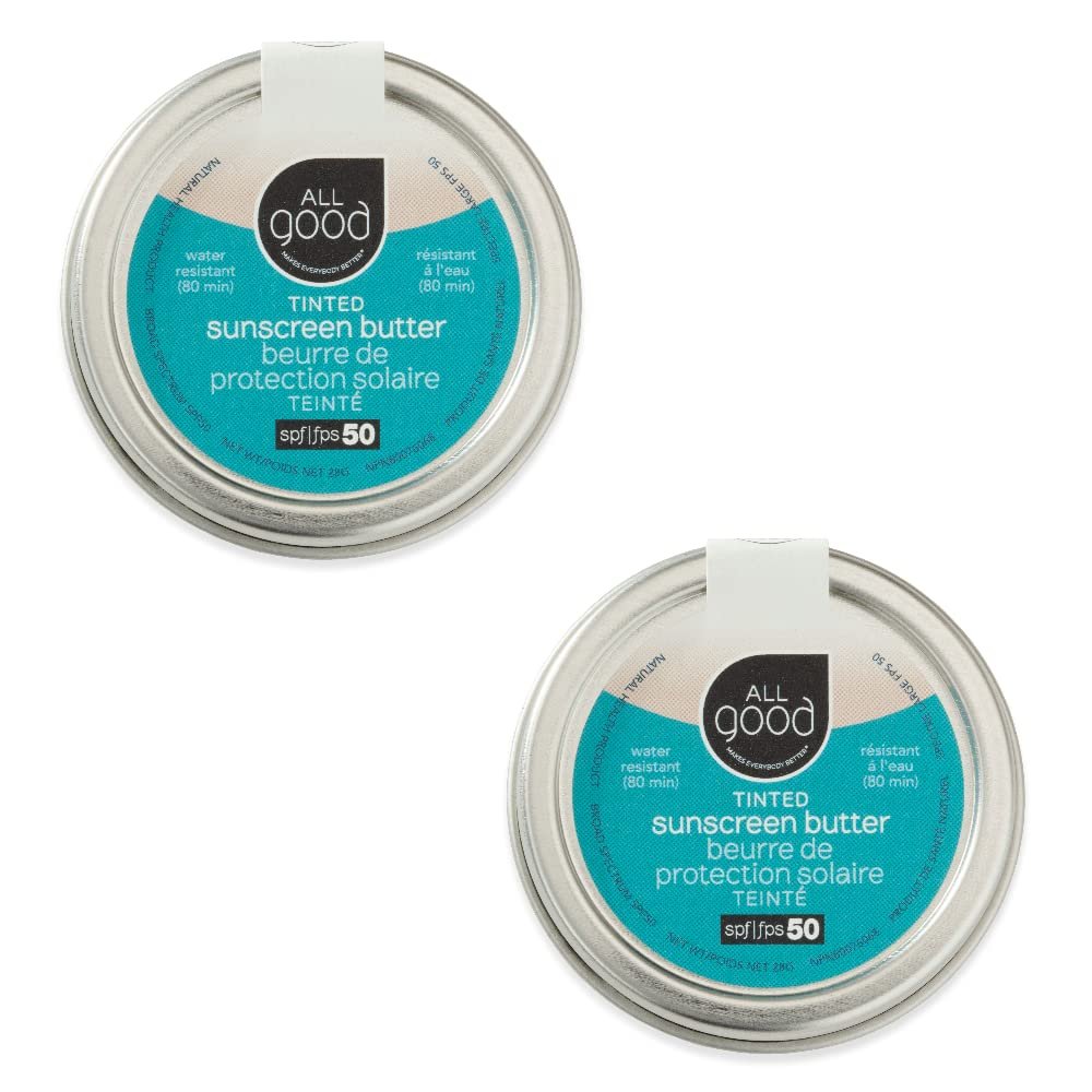 All Good Tinted Mineral Sunscreen Butter – Zinc Oxide – Coral Reef Safe – Water Resistant – UVA/UVB Broad Spectrum – SPF 50+ (Butter)(2-Pack)