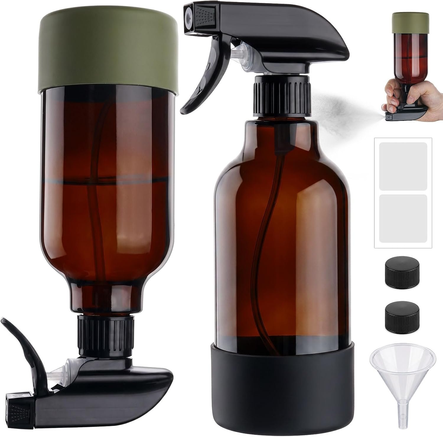2-Pack 360° Upside-Down Glass Spray Bottles, 16.9oz, Amber