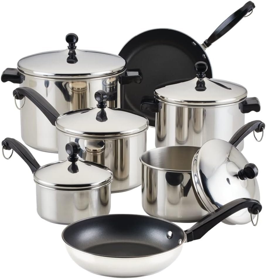 Farberware Classic Series Stainless Steel Pots and Pans Set, 15-Piece