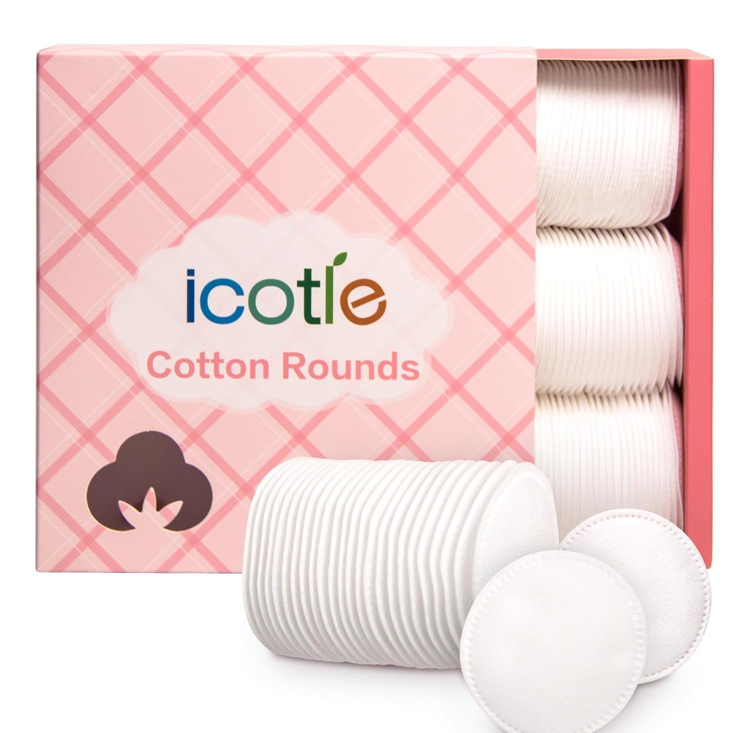 ICOTLE Cotton Rounds for Face, 210 Count, 100% Cotton, Lint-Free, 2.28 in