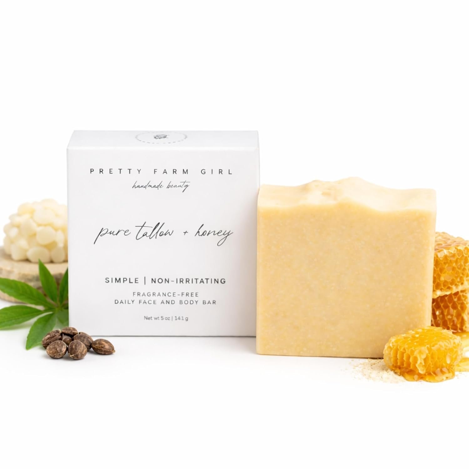 Pretty farm girl Pure Tallow + Honey Soap Bar – Fragrance Free – Handmade – Sensitive Skin – Tallow & Goat Milk.