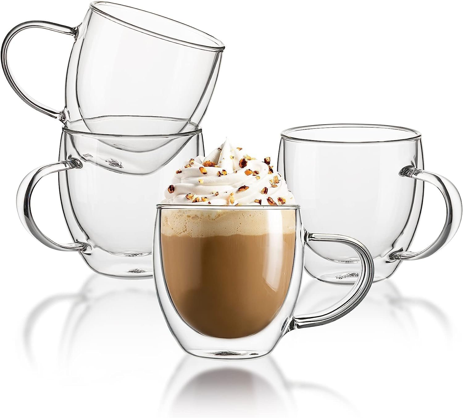 Sweese Clear Coffee Mugs – 8 oz Double Wall Glass Coffee Mugs Set of 4, Perfect for Espresso, Latte, Cappuccino