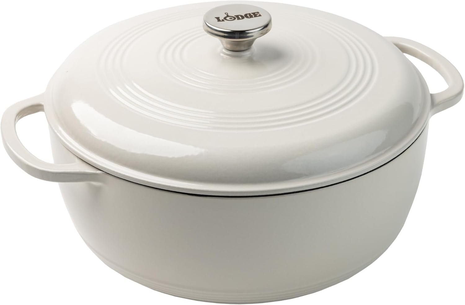 Lodge Essential Enamel Cast Iron Dutch Oven, 7.5 Quart, Oyster White