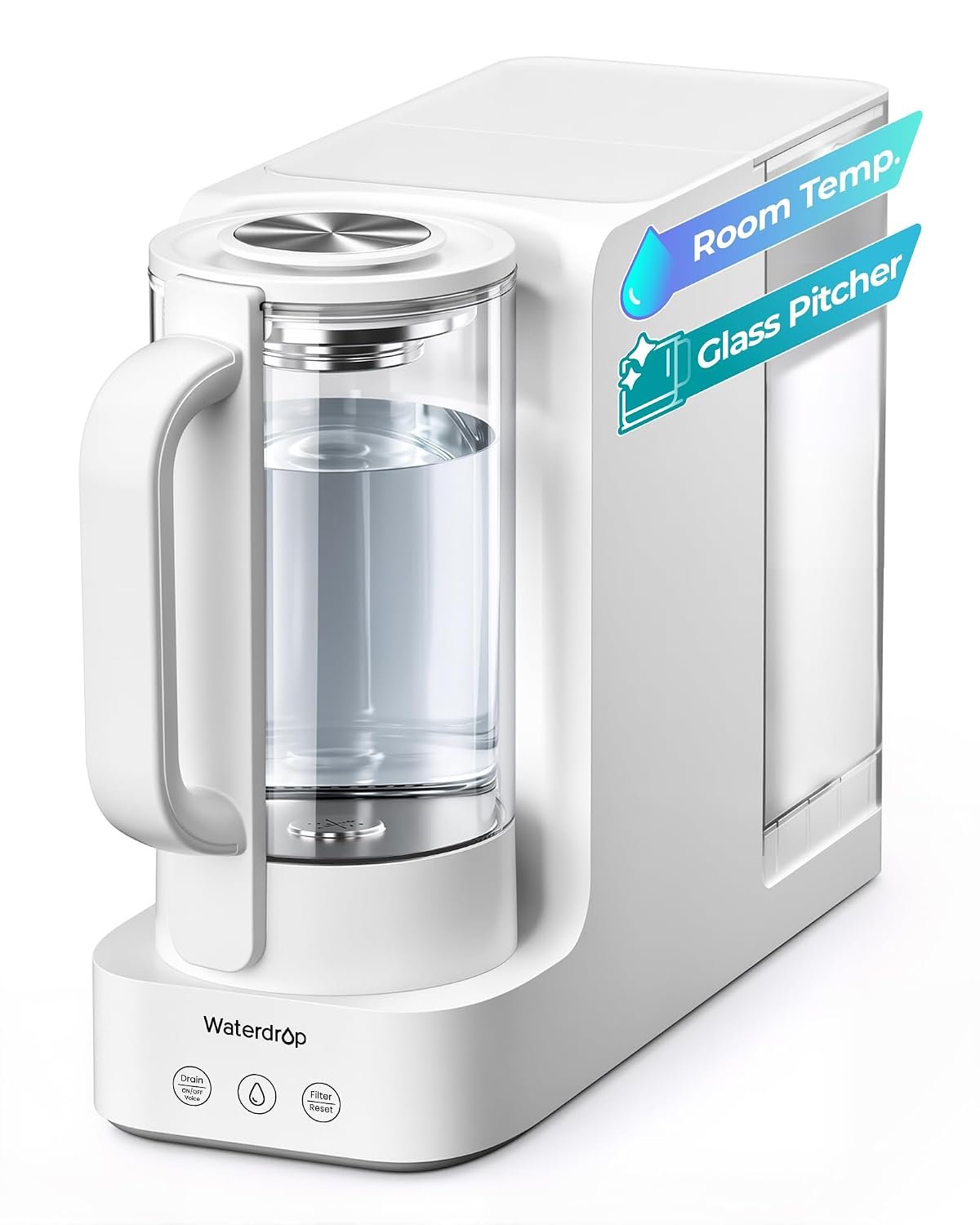 Waterdrop C2S Countertop RO Filtration System, 40oz Autofill Glass Pitcher