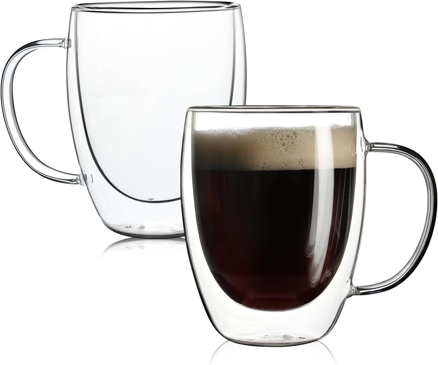 Aurzen 2 Pack Double Walled Glass Coffee Mugs with Handles, Large Insulated Layer Coffee Cups, 12oz Clear Borosilicate Mugs, Perfect for Cappuccino, Tea, Microwave Safe