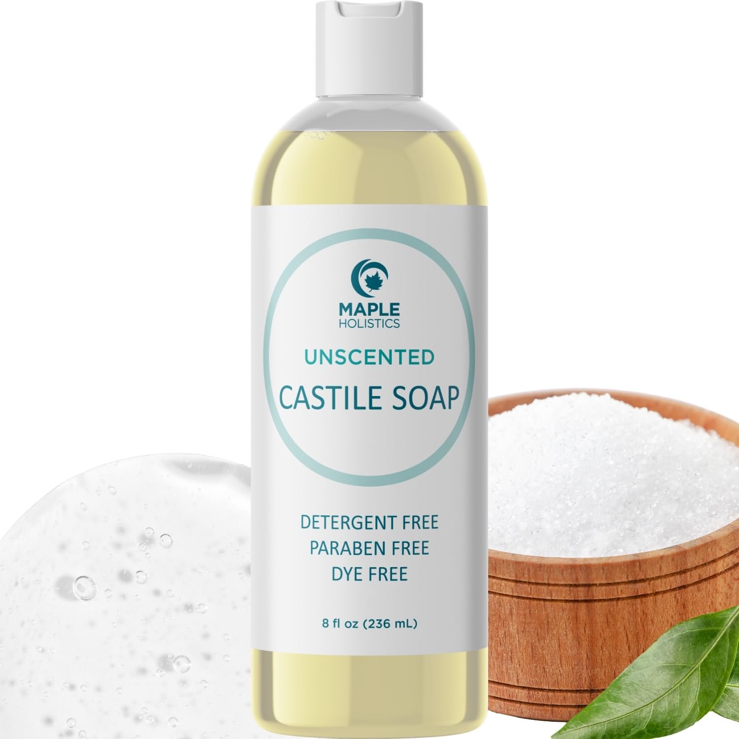 Castile Soap Liquid Unscented Cleanser – Liquid Castile Soap for Dry Sensitive Skin Care Routine and All Purpose Cleaner with Hydrating Glycerin for Hair and Skin – Hair Face and Body Soap Liquid