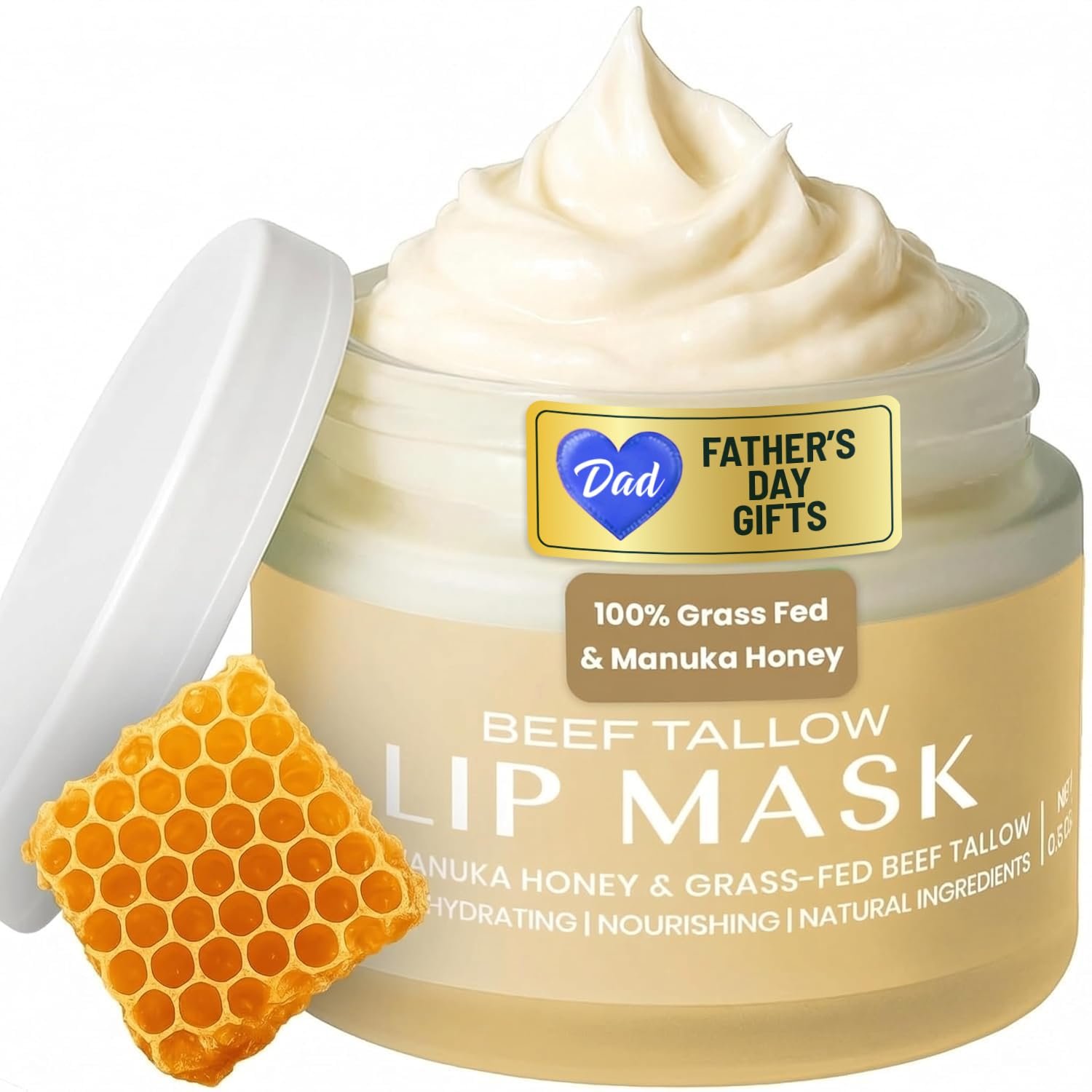 Body Restore Grass Fed Beef Tallow Lip Mask, Manuka Honey – Vanilla 0.5 Oz