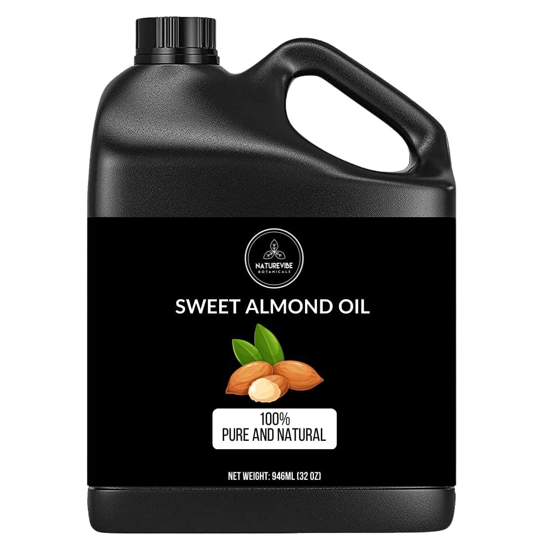 Naturevibe Botanicals Sweet Almond Oil 32 Ounces | 100% Pure and Natural Unrefined Cold Pressed Carrier Oil | Great for Skin Care and Hair Care