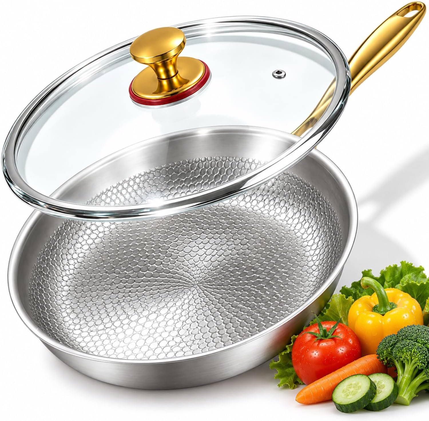 Titanium Pans for Cooking | 10″ Pure Titanium Hammered Pro frying au gratin pan with Lid | Non-Toxic Skillet | PFAS/PFOA/PTFE Free Cookware | Dishwasher&Oven Safe