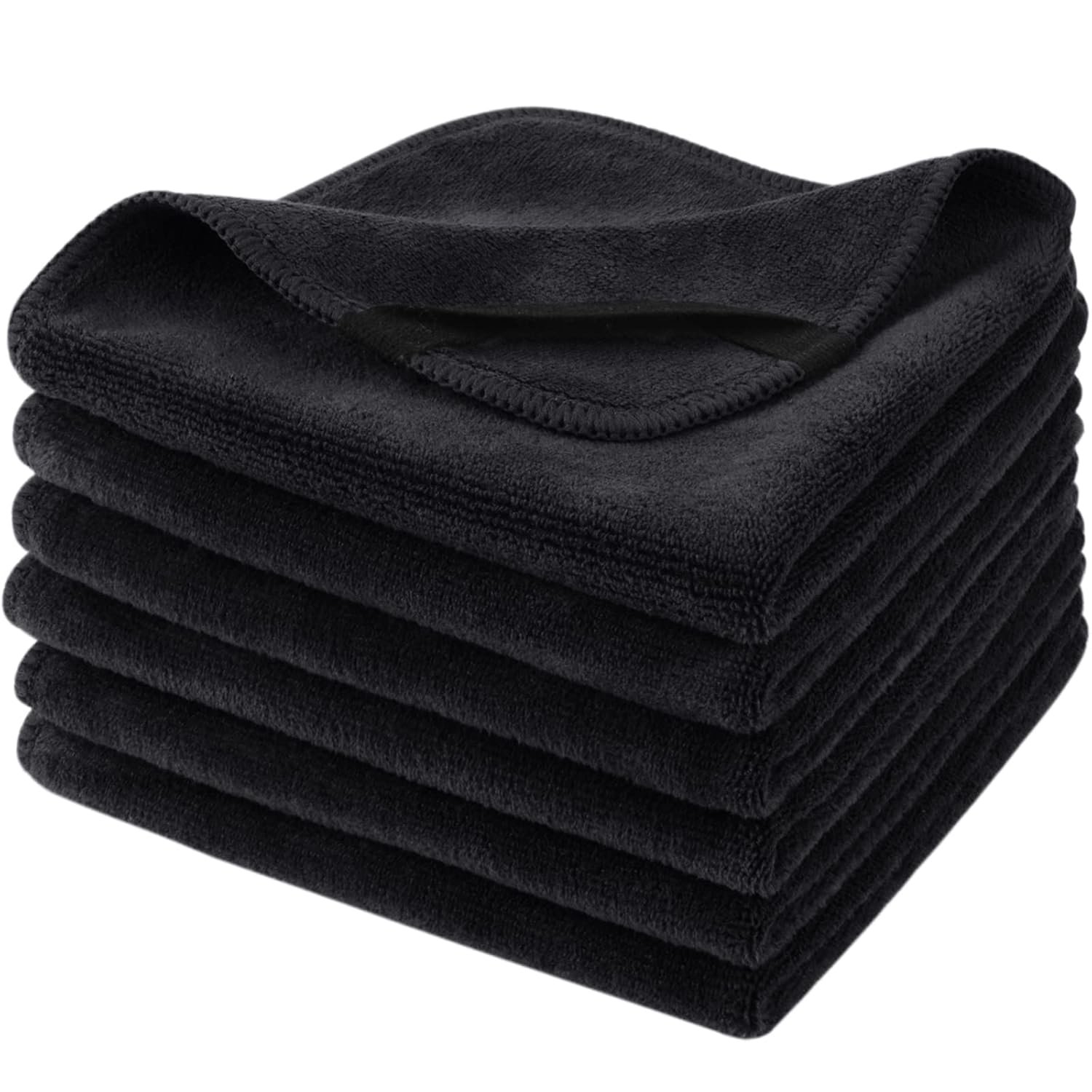 Microfiber Facial Cloths Fast Drying Washcloth 12inch x 12inch Black 6 pack