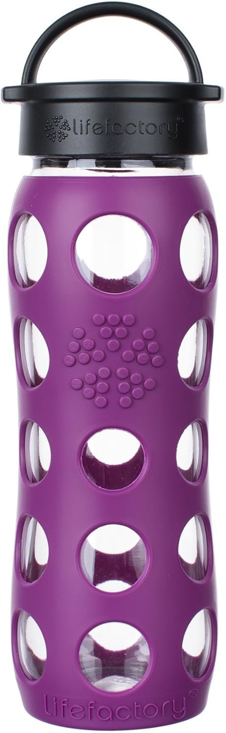Lifefactory 22oz Glass Water Bottle with Classic Chug Cap, Plum