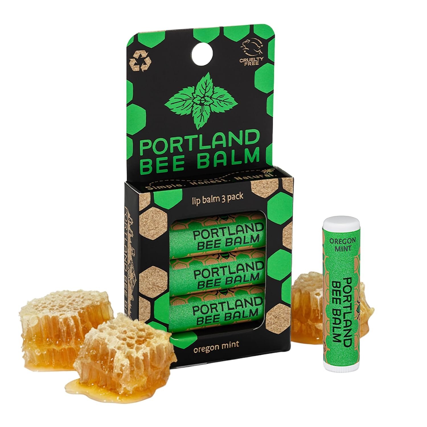 Portland Bee Balm Oregon Mint Lip Balm, Natural Beeswax, Dry Lips, 3 Pack