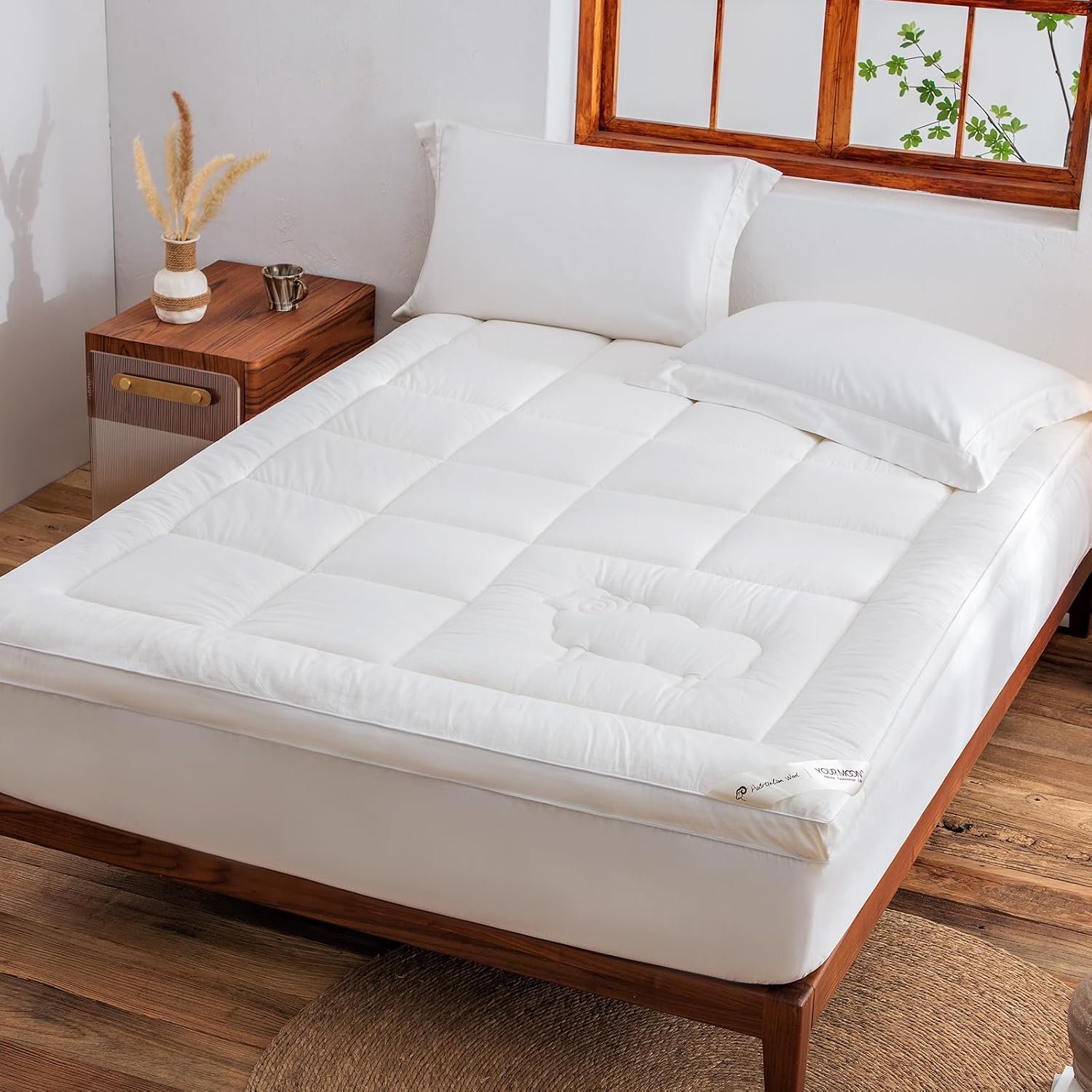 YOUR MOON 100% Wool Mattress Topper Twin XL, 800 GSM, White