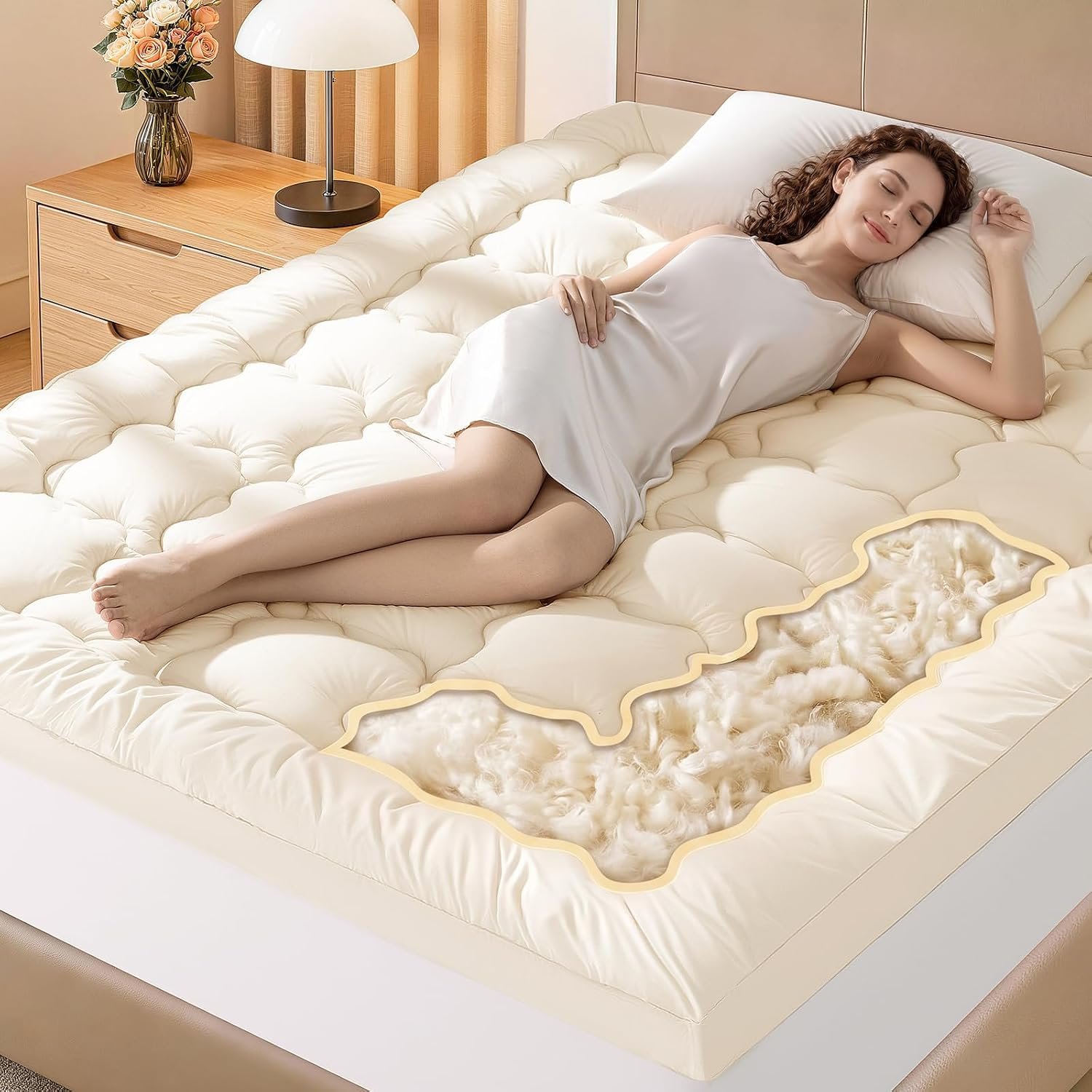 Luxury 60% Organic Wool + 40% Organic Cotton Mattress Topper King(78″x80″)