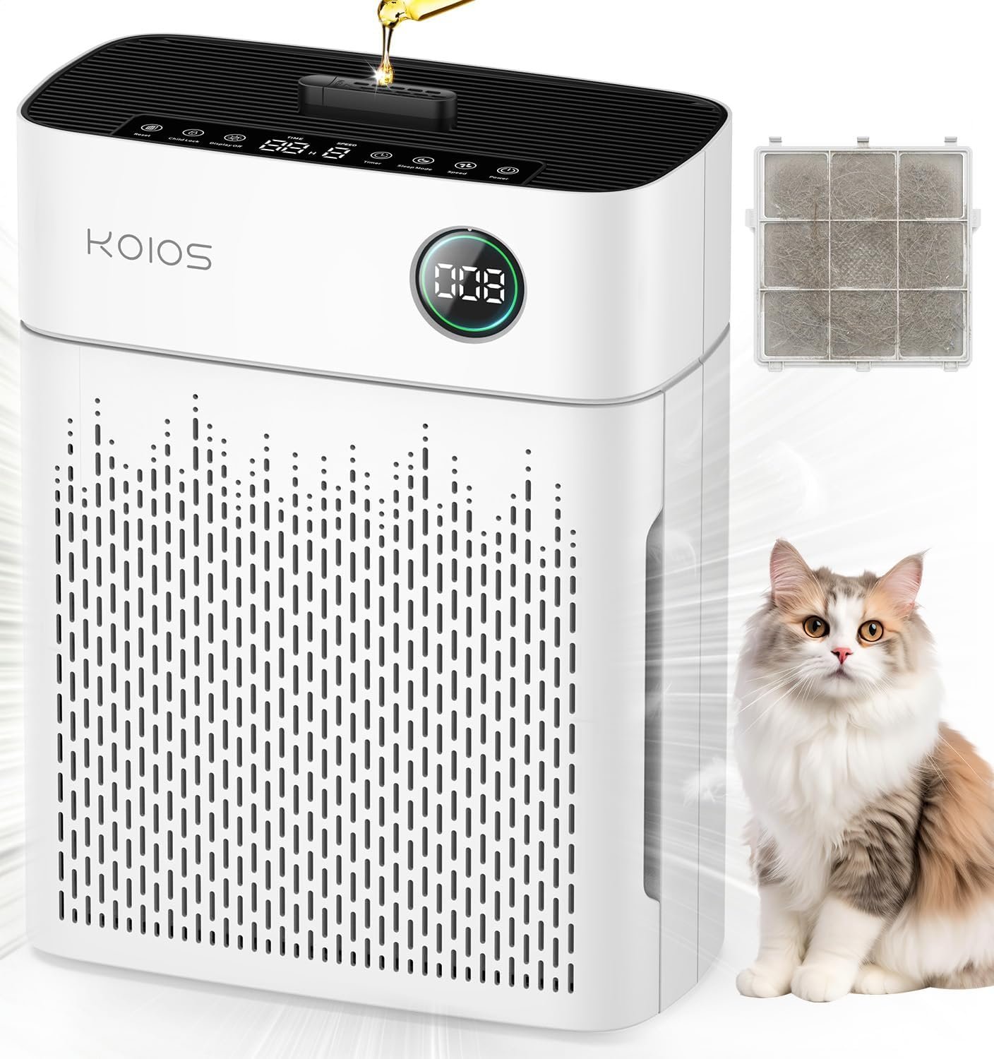 KOIOS H13 True HEPA Air Purifier for Home Bedroom 2500 sq ft, Carbon Filter