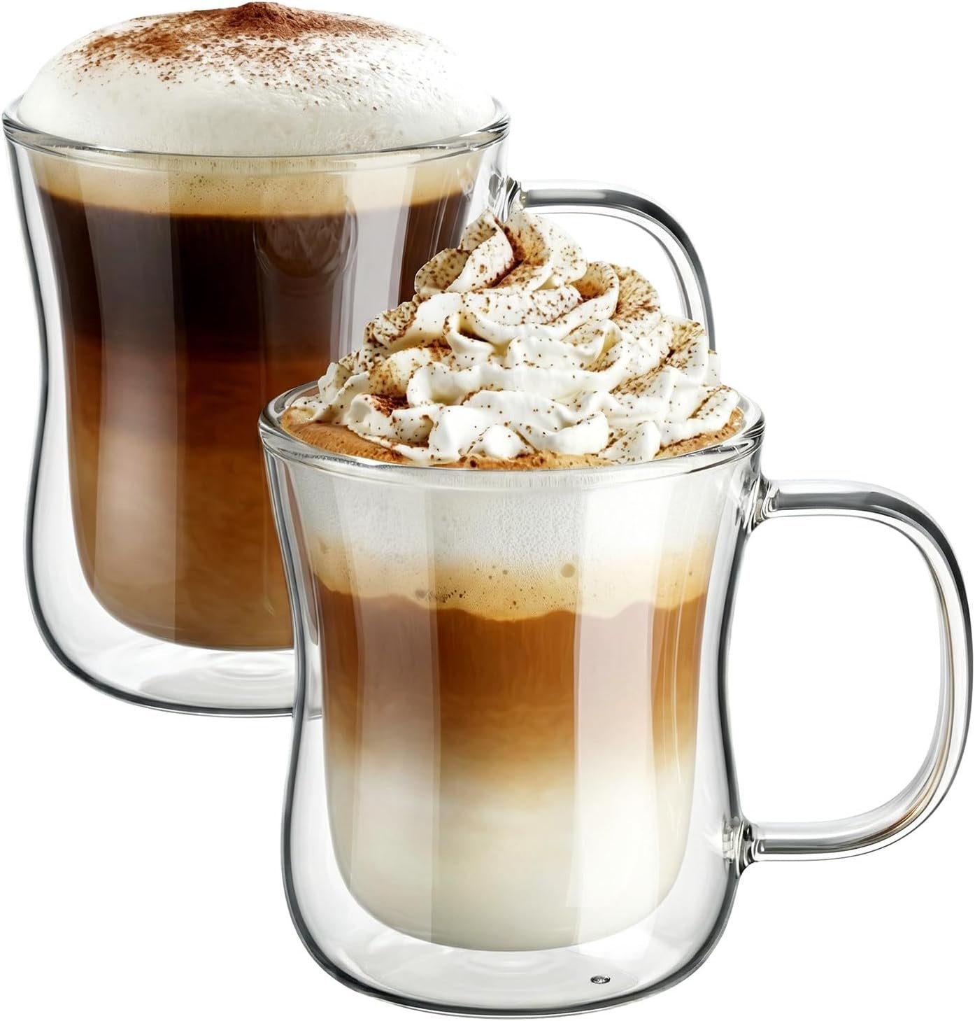 ecooe 12 oz Double Walled Glass Coffee Mug Latte Cappuccino Cups Set of 2