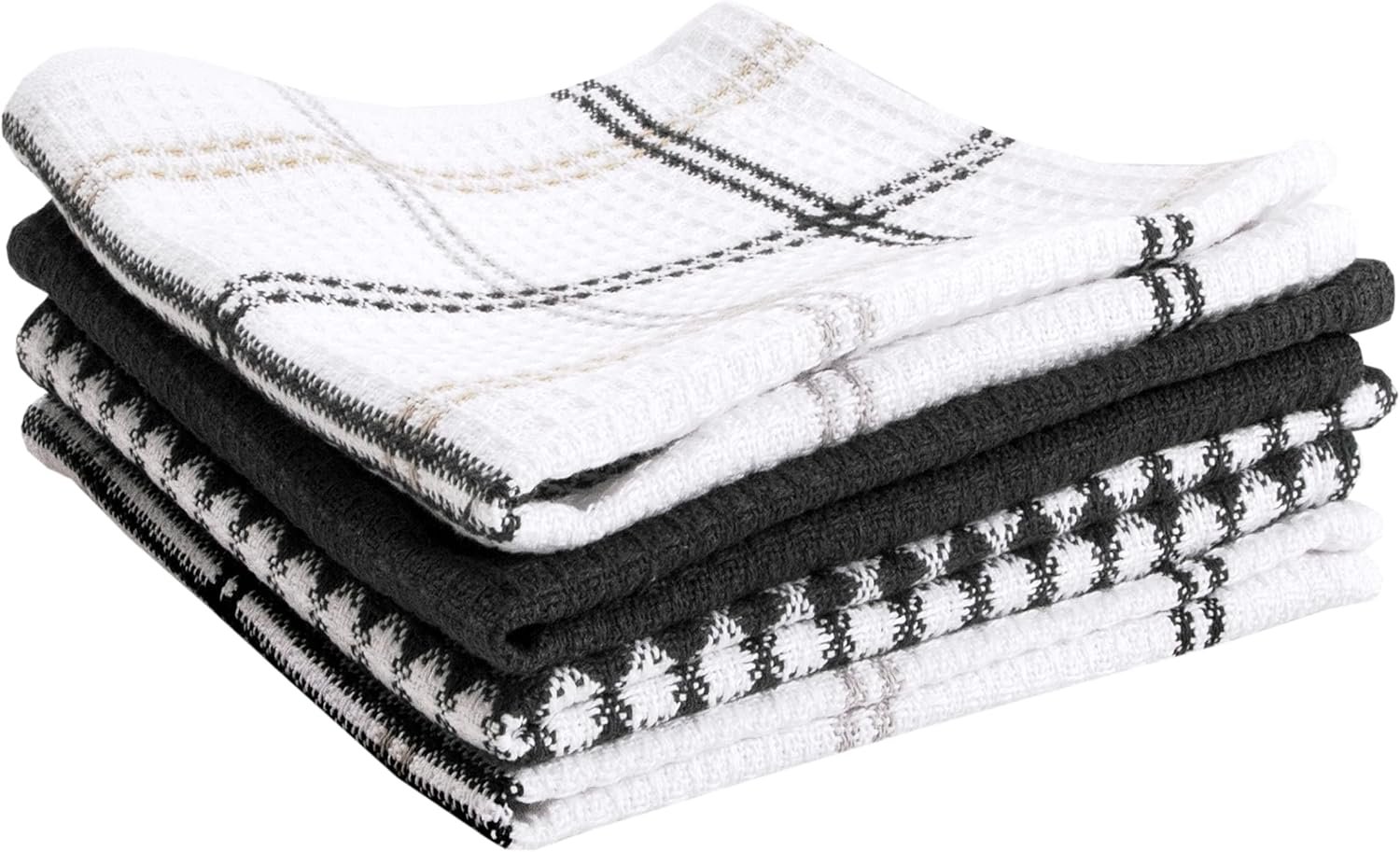 T-Fal Signature Cotton Waffle Dish Cloths, Neutral, 12×13 in, 4pc