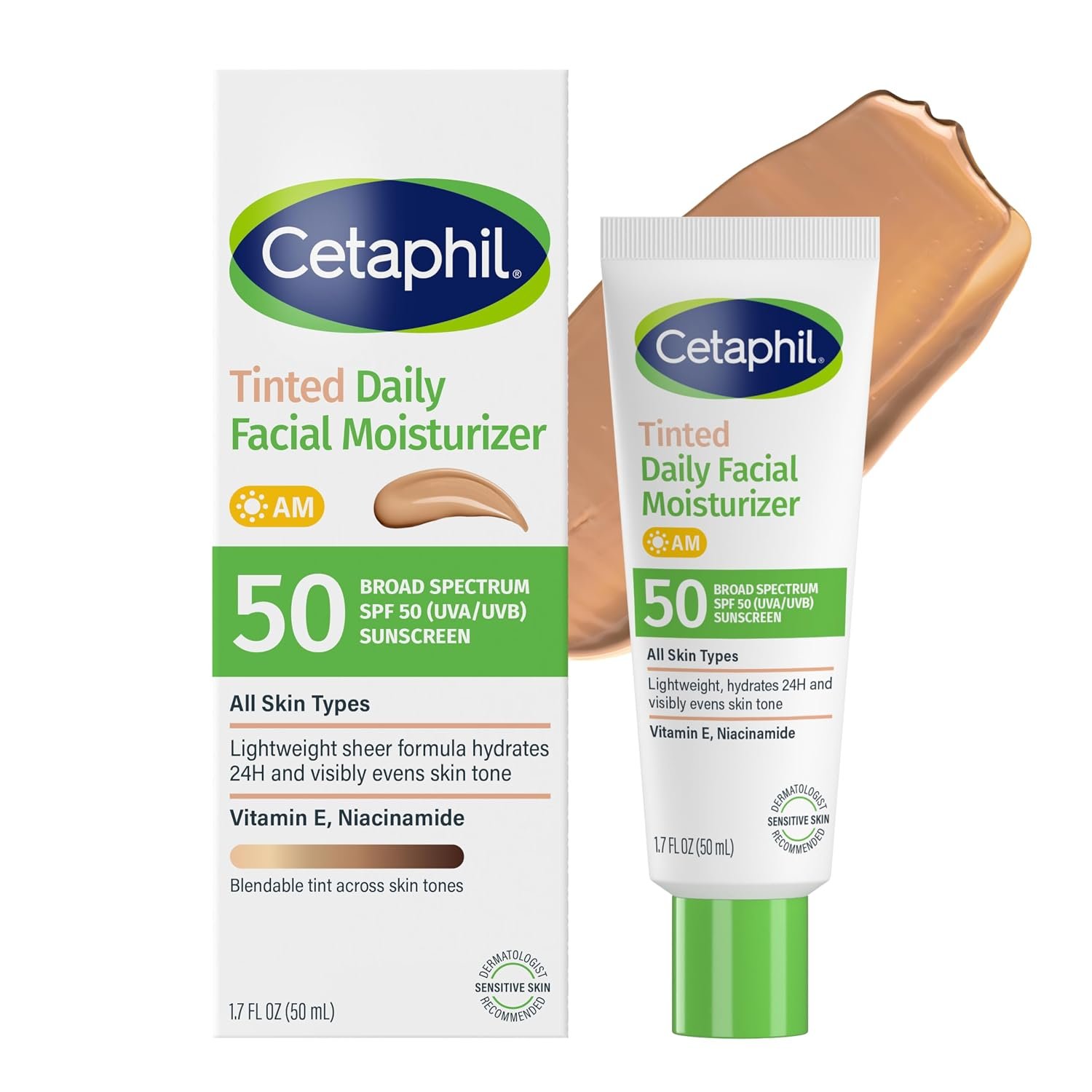 Cetaphil Tinted Facial Moisturizer SPF 50, All Skin Types, 1.7 oz