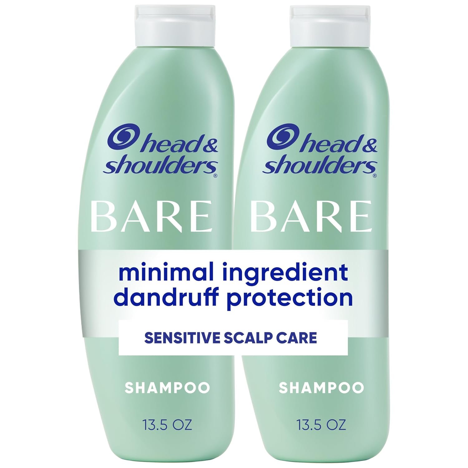 Head & Shoulders Anti-Dandruff Shampoo, BARE Sensitive Scalp Care Twin Pack, with 1% Pyrithione Zinc, Fragrance-Free, Free of Sulfates, Silicones, Gentle, 13.5 Fl Oz Each