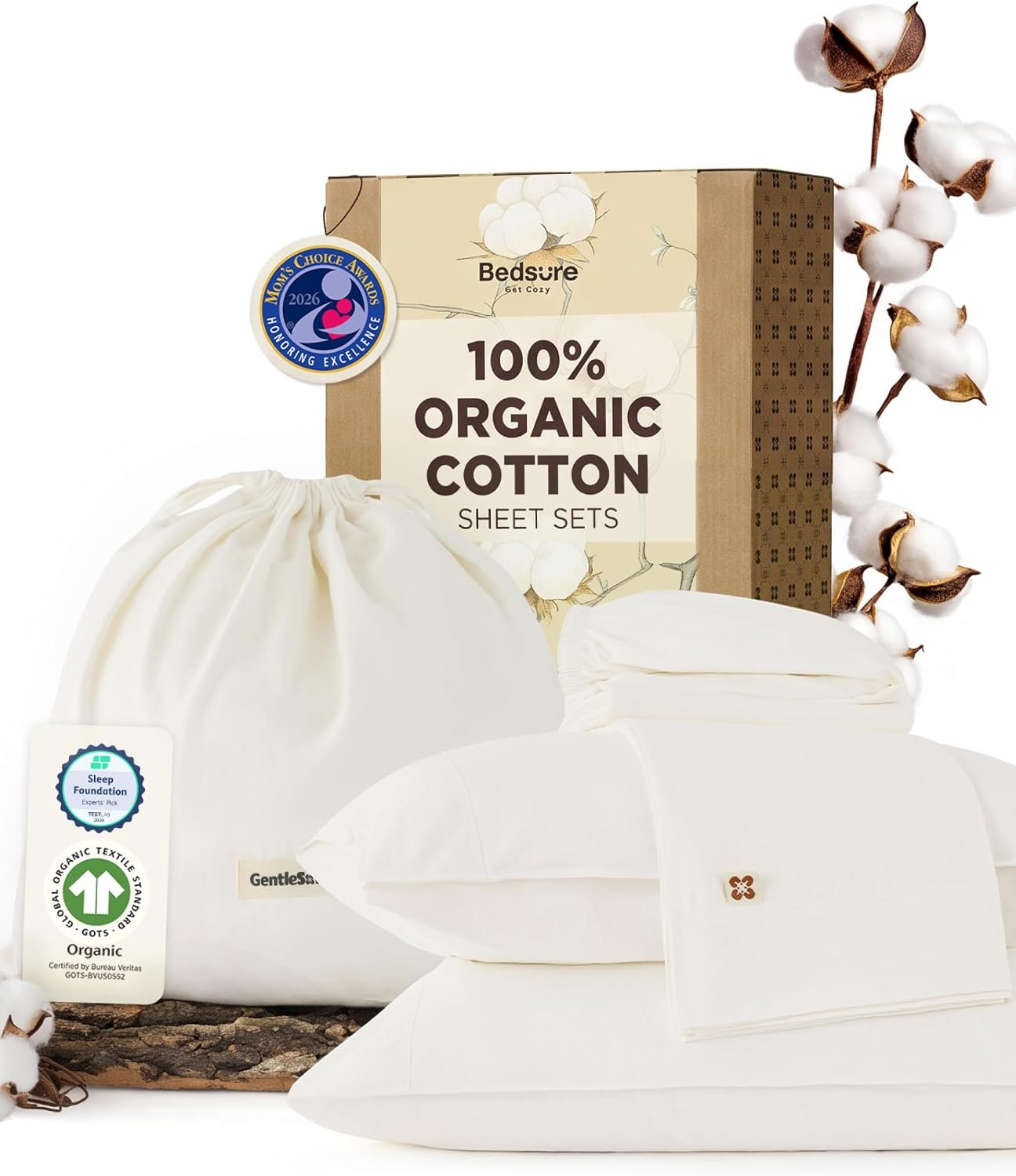 Bedsure PureWoven 100% GOTS Certified Organic Cotton Sheets, Queen Size