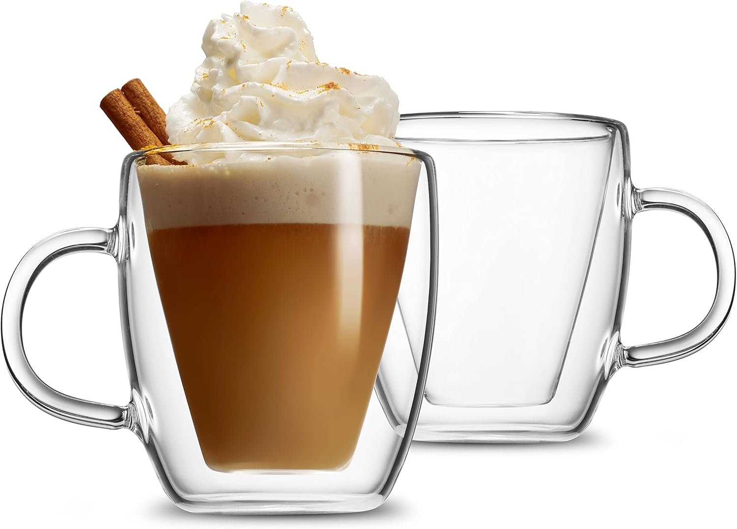 Godinger Coffee Mug Set, Glass Coffee Mugs, Double Wall Insulated Glass Coffee Cups, Espresso Cups, Tea Cup – 13.5oz, Set of 2