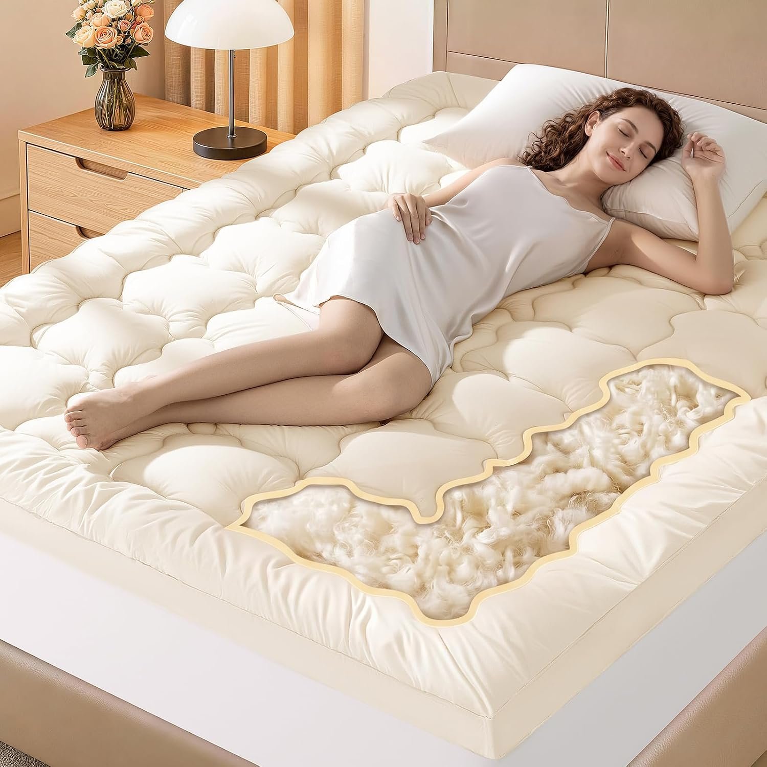 Luxury 60% Organic Wool + 40% Organic Cotton Mattress Topper Queen(60″x80″)