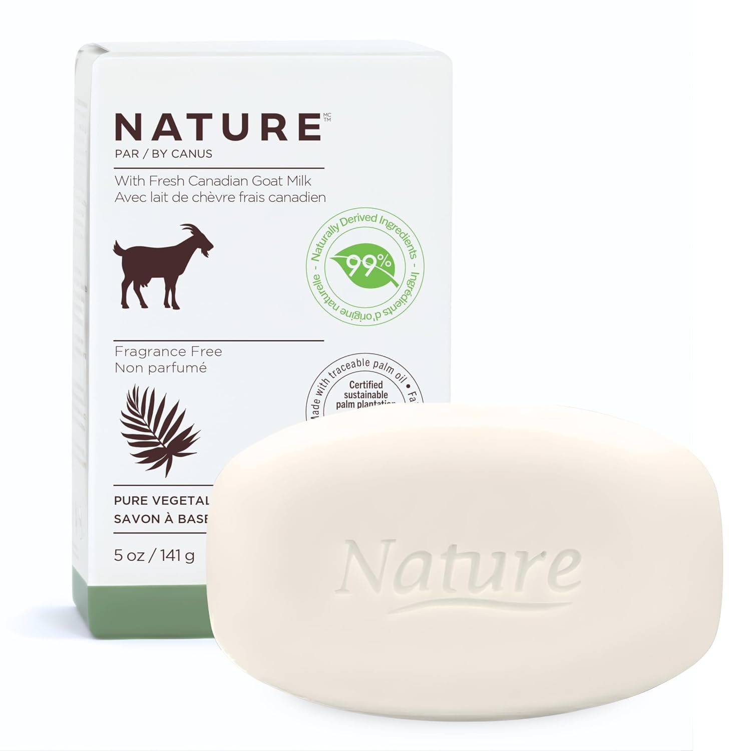 Nature Fragrance Free Goat Milk Bar Soap, Moisturizing & Gentle, 5 oz 141 g