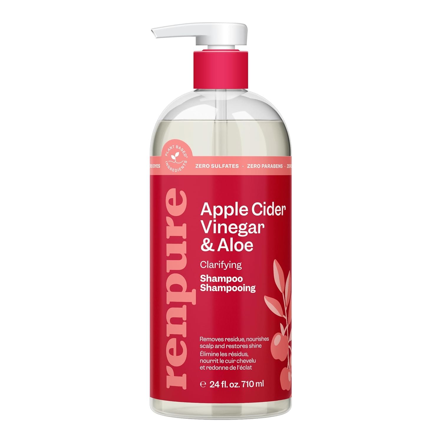 RENPURE Apple Cider Vinegar & Aloe Clarifying Shampoo, Dull Hair, 24oz