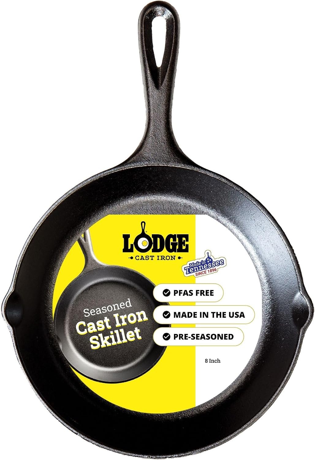 Lodge Pre-Seasoned Cast Iron Skillet, PFAS-Free, 8 Inches