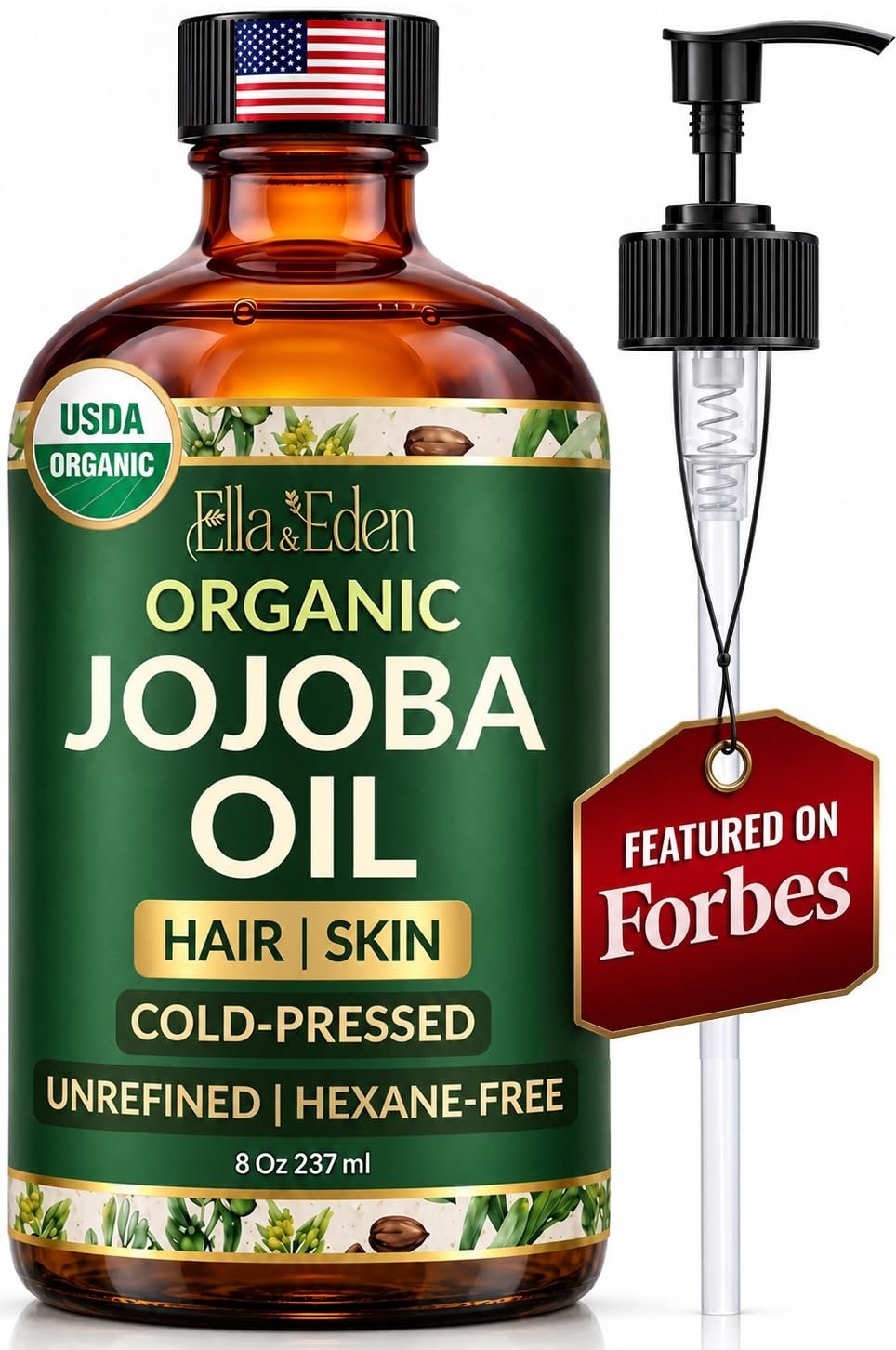Organic Jojoba Oil 8 Oz for Hair, Skin & Face, Cold Pressed 100% Pure