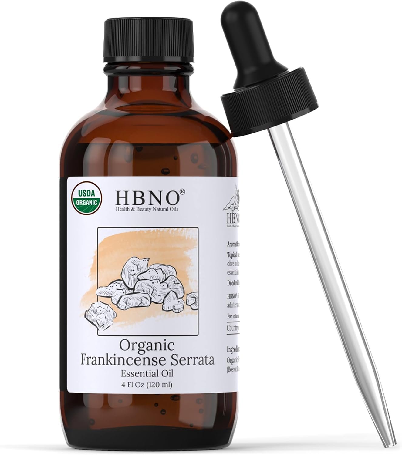 HBNO California Bottled Organic Frankincense Essential Oil 4 fl oz (120ml) – USDA Certified Oil – Organic Frankincense Essential Oil for Skin and Aromtherapy