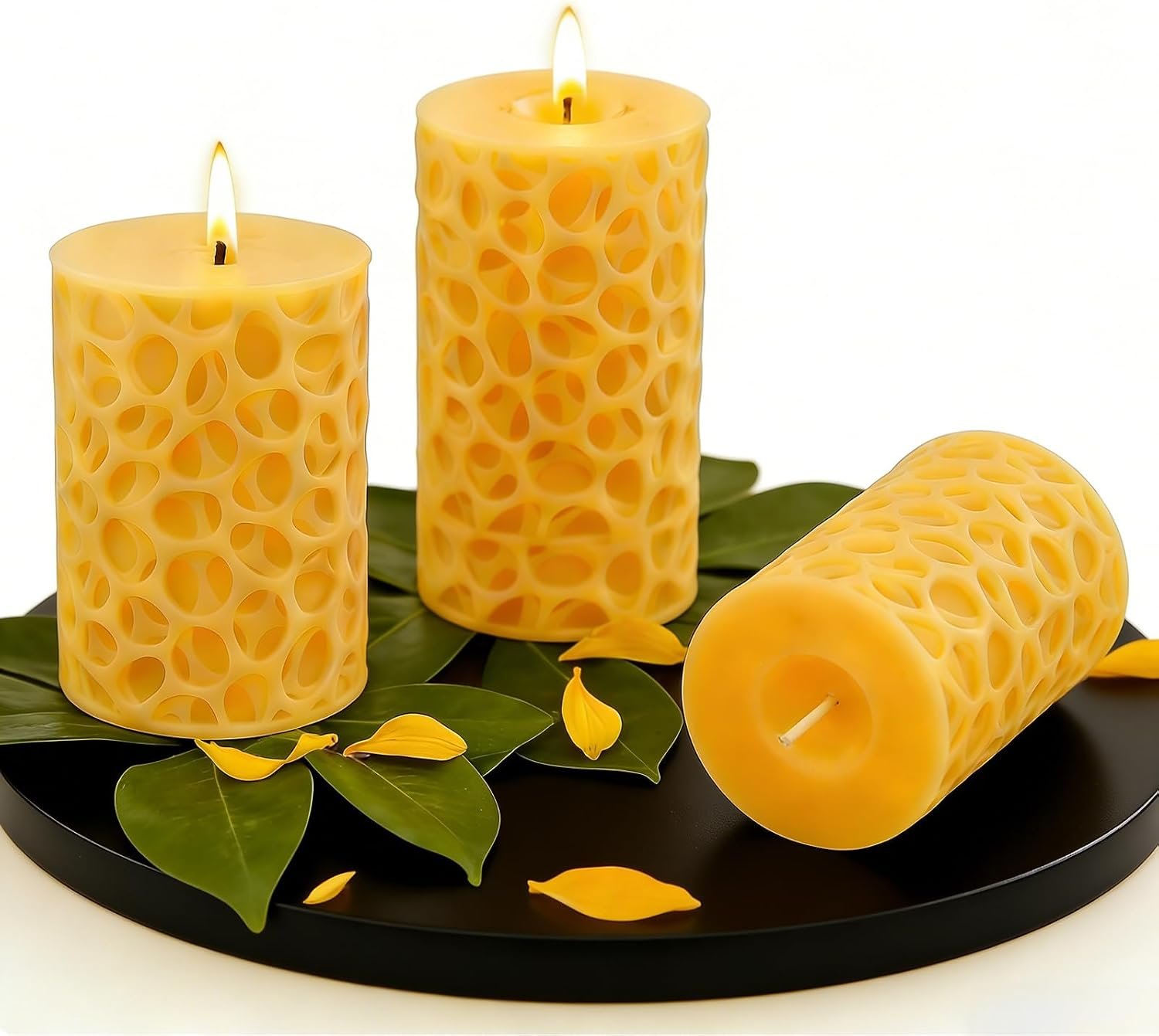 Ashlux Beeswax Pillar Candles 3×4 inch, 100% Pure Beeswax Candles