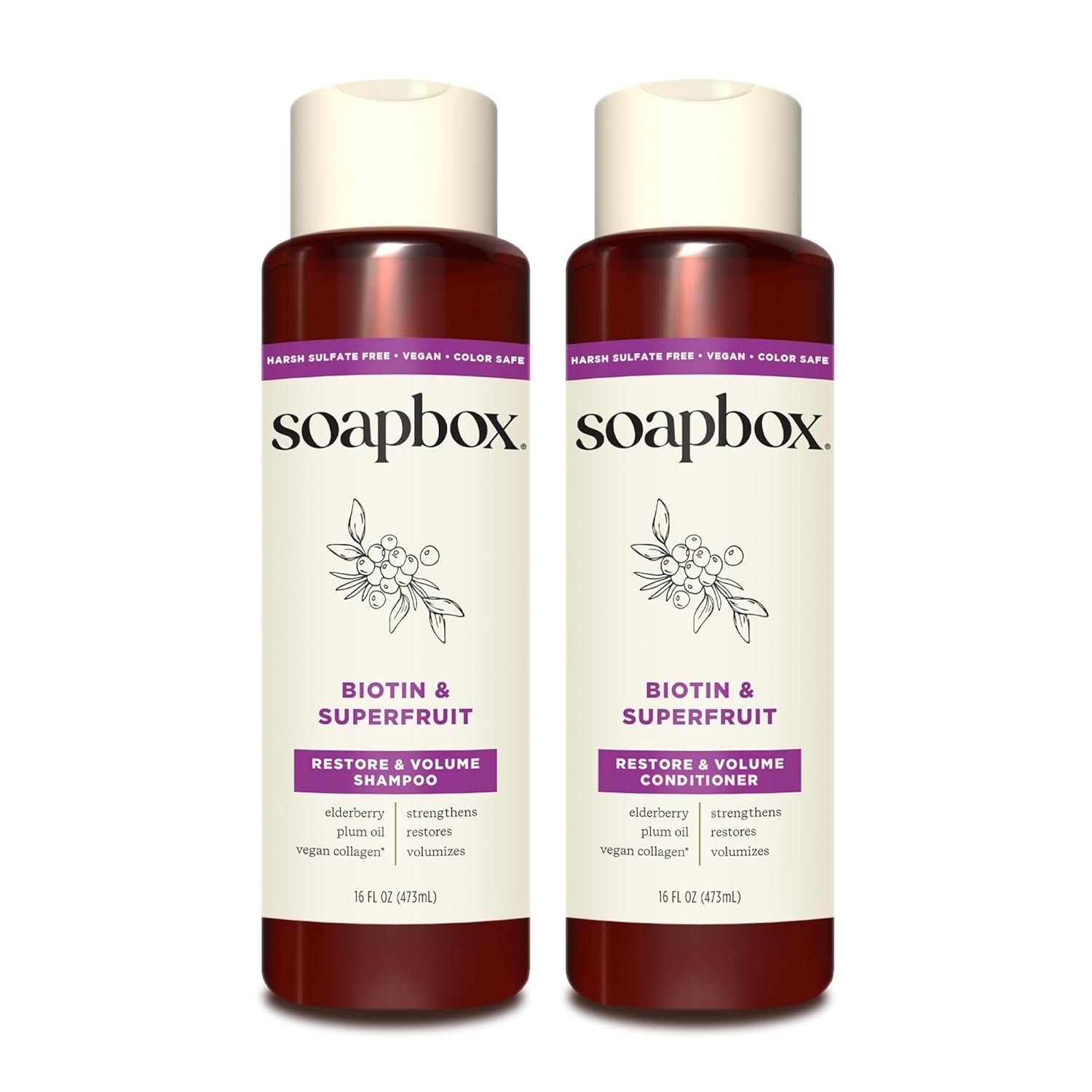 Soapbox Biotin & Super Fruit Shampoo & Conditioner Set for Volume, 16oz