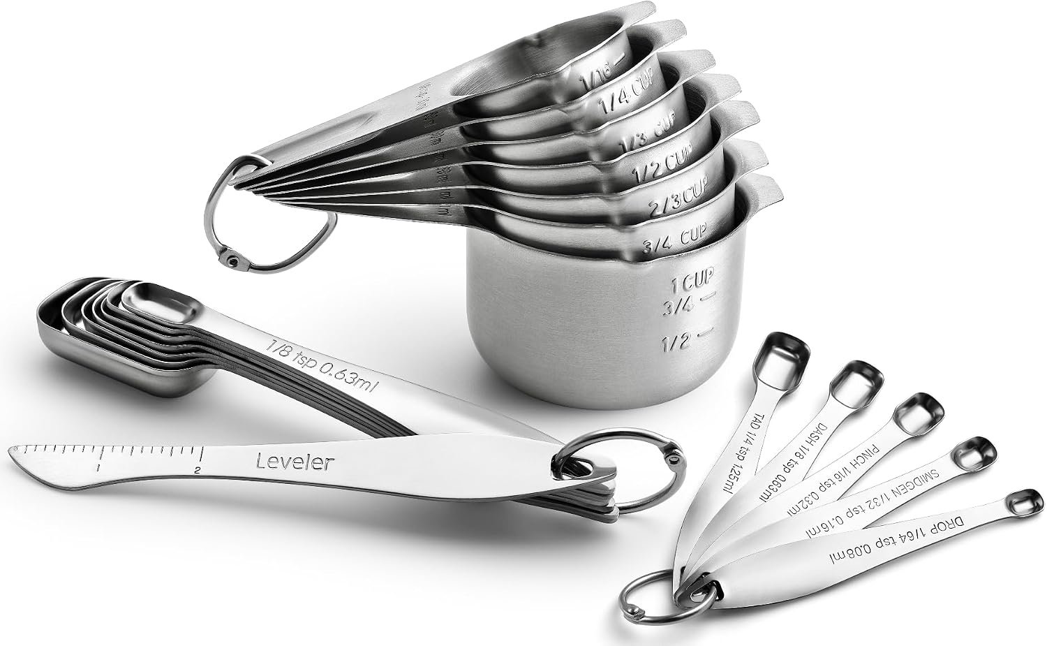 Spring Chef Stainless Steel Measuring Cups and Spoons Set of 20 w/Leveler