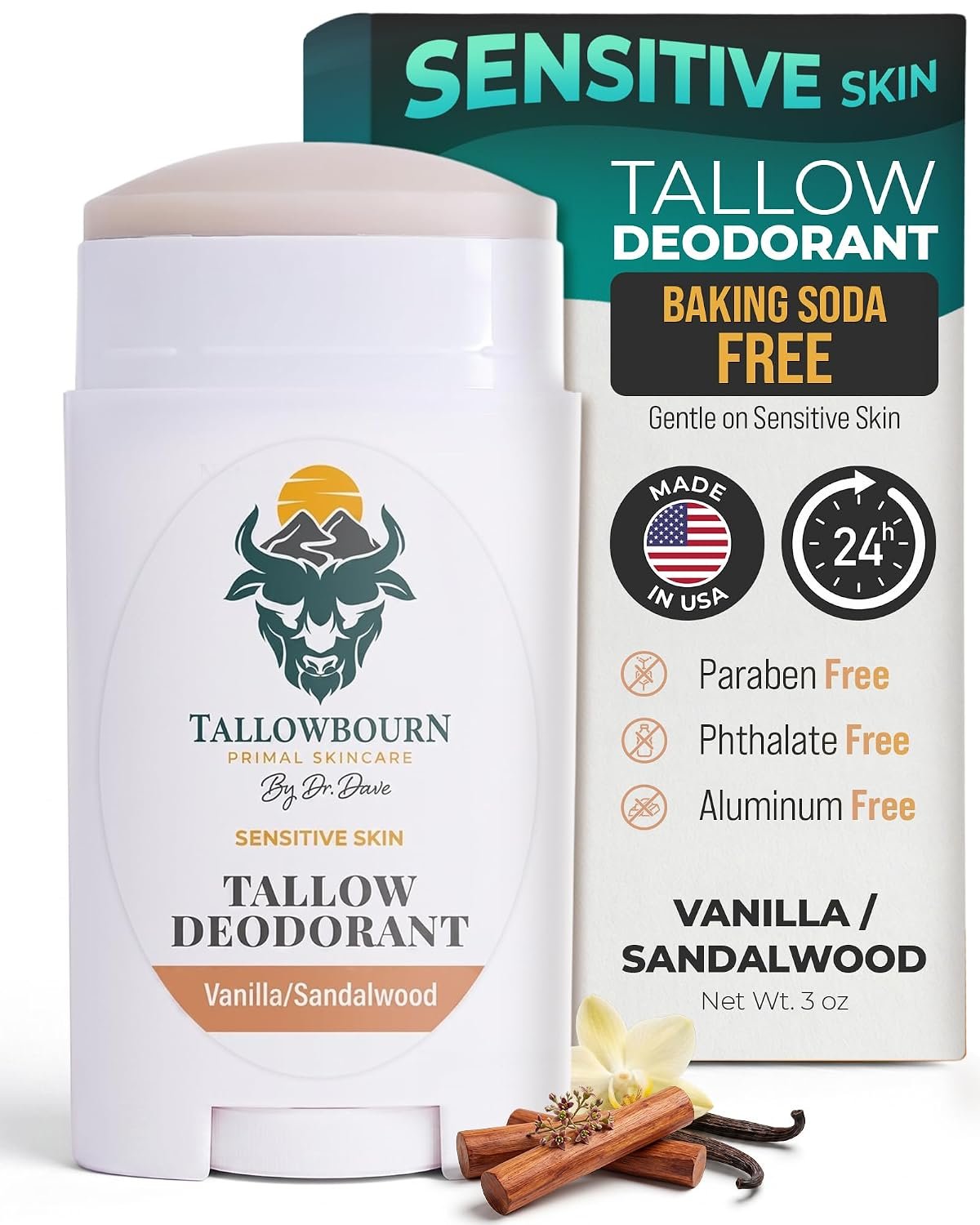 Tallow Deodorant for Sensitive Skin – Vanilla & Sandalwood 3oz