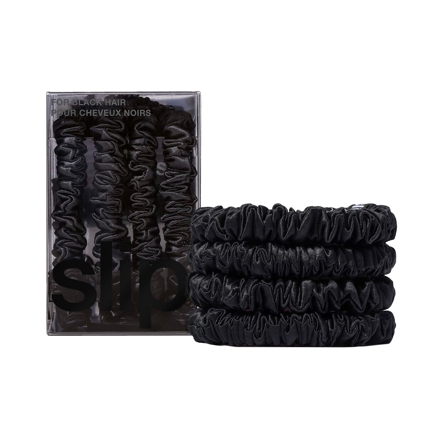 Slip Silk Hair Ties, Black Skinny Scrunchies, Set of 4 | Anti-Damage