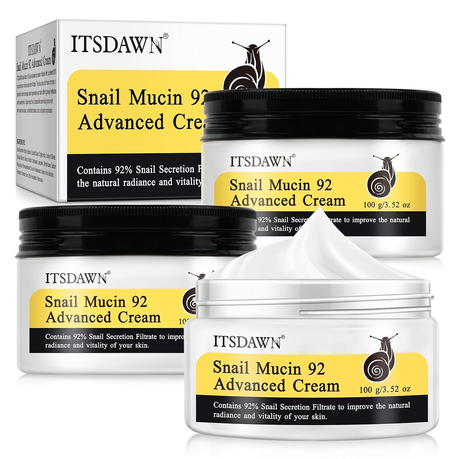 ITSDAWN Snail Mucin 92% Face Moisturizer 3 Pack, 3.52 Oz