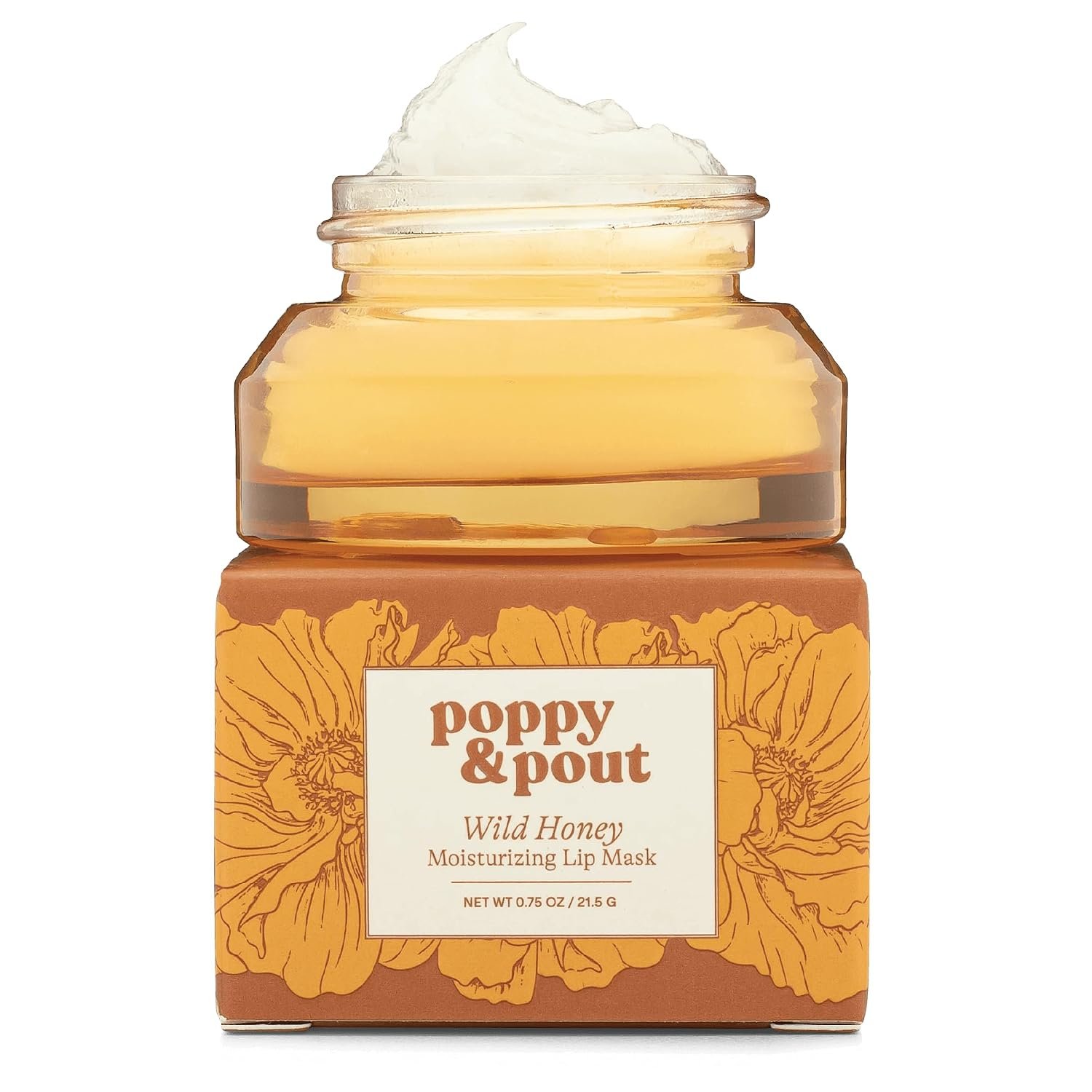 Poppy & Pout Wild Honey Overnight Lip Mask – Moisturizing Lip Balm Treatment with Shea Butter & Beeswax – Cruelty Free, Recyclable Glass Jar (0.65 oz)
