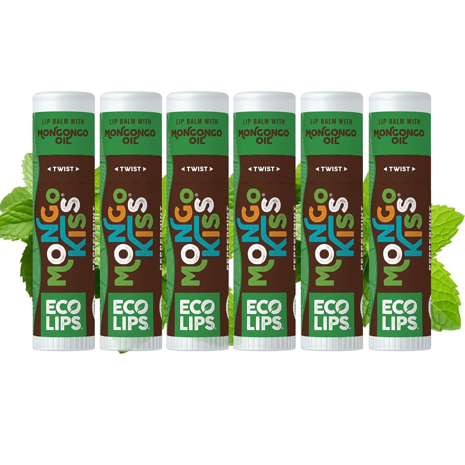 Eco Lips Mongo Kiss USDA Organic Lip Balm Peppermint, 6 pack