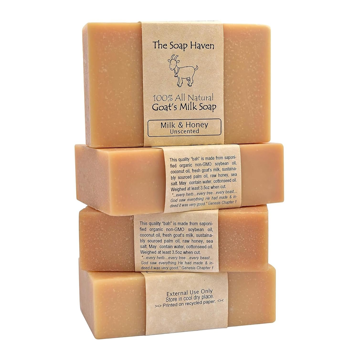 4 Goat Milk Soap Bars With Honey, Handmade In USA, All Natural Soap