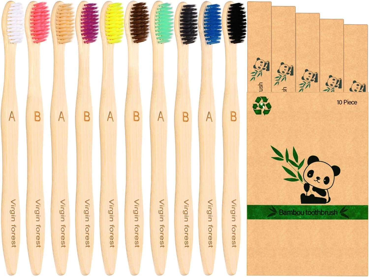 Virgin Forest Bamboo Toothbrushes 10pk, Soft BPA Free Biodegradable
