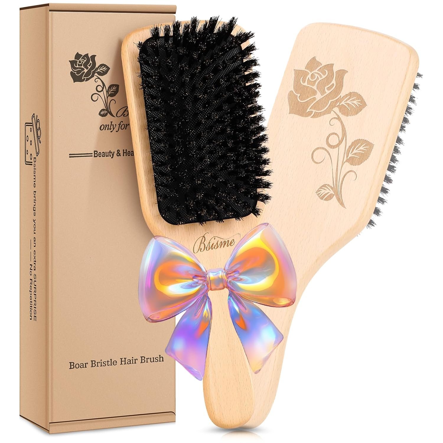 Bsisme Hair Brush, Boar Bristle Hair Brushes for Women Men Kid, Natural Bristles Paddle Brush for Thin Fine Hair, Restore Shine and Texture, Enhance Hair Shine and Health