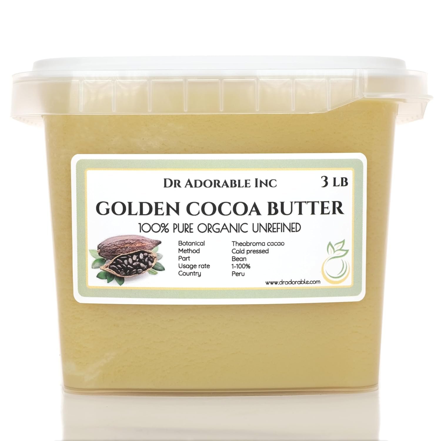 Dr Adorable – 3 lb – Golden Cocoa Butter – Unrefined Organic Cold Pressed