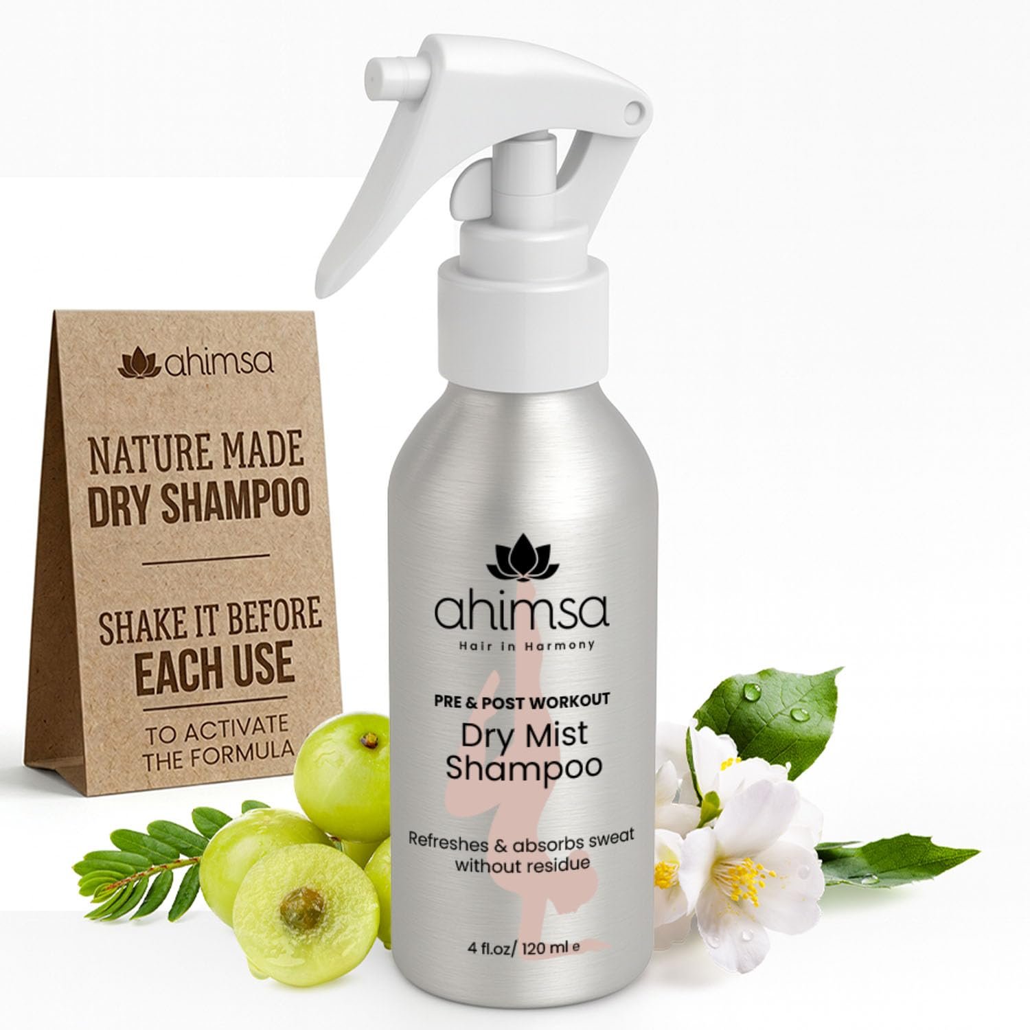 Ahimsa Non Aerosol Clean Dry Shampoo Mist Spray No White Residue (4oz)